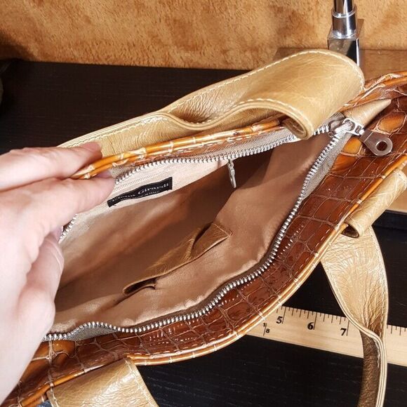 ELENA GIRARDI Womens Handbag Tan Leather Croc Embossed Shoulder Bag ITALY - Picture 4 of 9